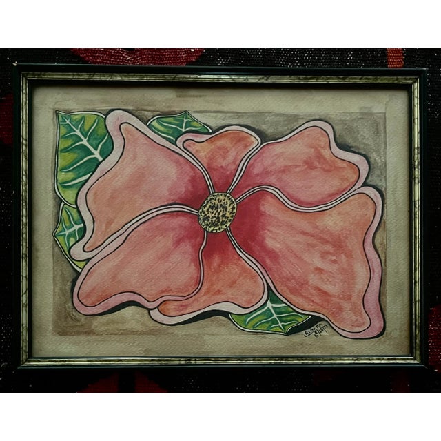 70s Watercolor Painting Floral Art For Sale - Image 9 of 10