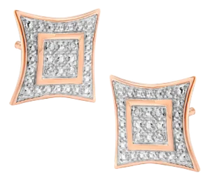 14K Rose Gold Plated .925 Sterling Silver 1/20 cttw Diamond Accented 4-Stone Four Pointed Star Shaped Halo-Style Stud Earrings - 2 Pieces