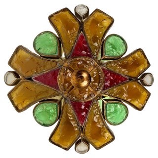 Gold Iron and Colored Glass Sconce Wall Lamp from Longobard, 1970s For Sale