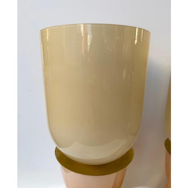 Contemporary Brass and Pink Powder Murano Glass Cup Lamps - Pair For Sale - Image 10 of 12