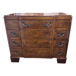French Provincial Serpentine Walnut Commode, C. 1880–1910 — Herringbone Veneer & Ebony Stringing For Sale