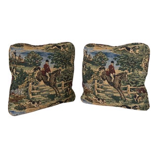 Late 20th Century Pair of Equestrian Fox Hunting Pillows For Sale