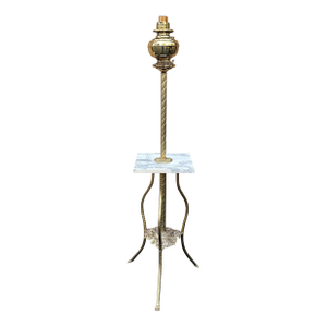 Late 19th Century Brass and Marble Smoker or Piano Lamp With Center Shelf