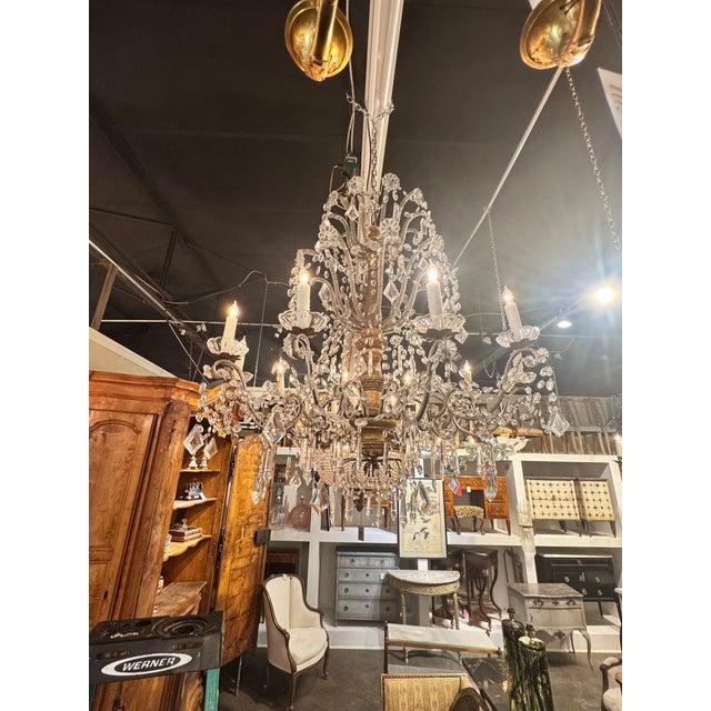 Wood Large 19th C. Italian Giltwood and Crystal Chandelier For Sale - Image 7 of 8