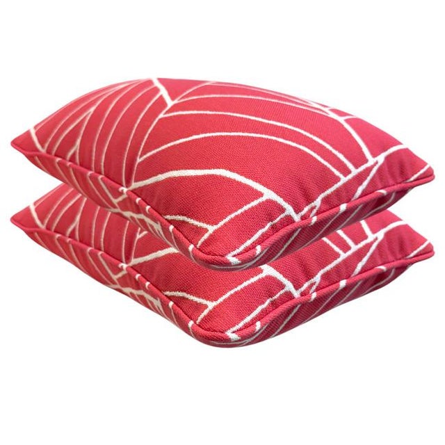 Textile Pair of Thibaut Geometric Pink & White Lumbar Pillows For Sale - Image 7 of 7
