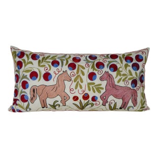 Boho Horse Suzani Lumbar Pillow Cover For Sale