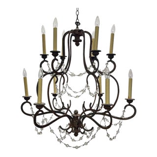 Vintage Niermann Weeks Lombardy Rustic Farmhouse Style Double Tier 12 Light Chandelier For Sale