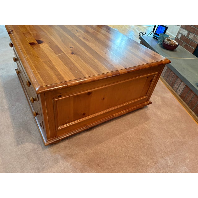 1980s North Carolina Coffee Table, Square Solid Wood With 6 Drawers For Sale In Washington DC - Image 6 of 8
