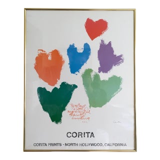 Vintage Framed Corita Kent Love Poster Hearts Print e.e. Cummings Quote Be of Love a Little More Careful For Sale
