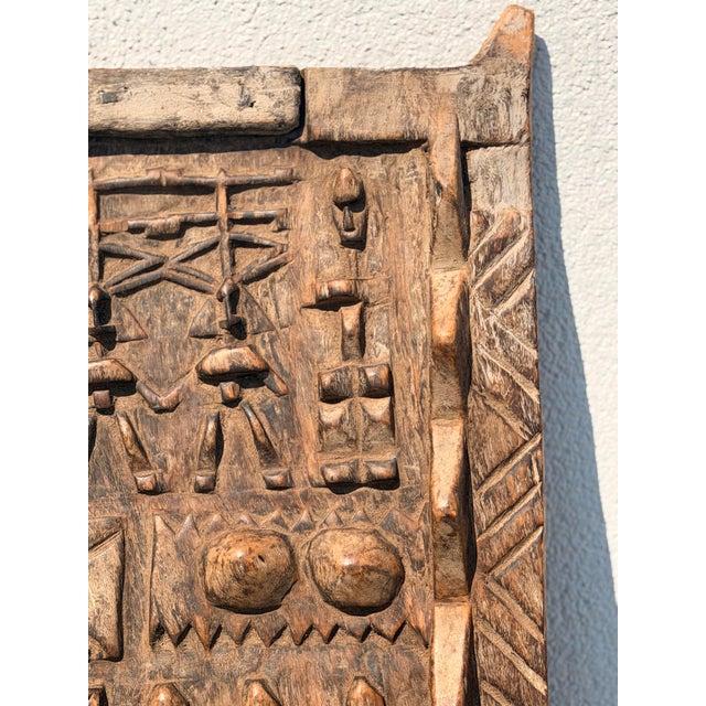 Vintage African Dogon Hand Carved Wooden Granary Door Mali Art With Lock For Sale In San Francisco - Image 6 of 8