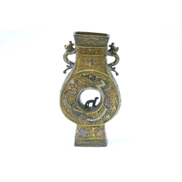 Antique Chinese Enameled Bronze Vase - 7" x 2" x 12"