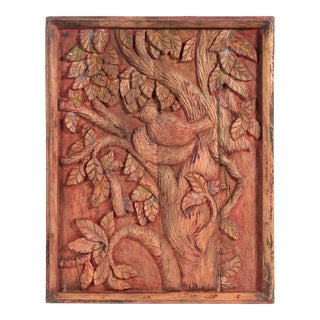 Vintage Carved Tree of Life With Birds Wooden Wall Panel For Sale