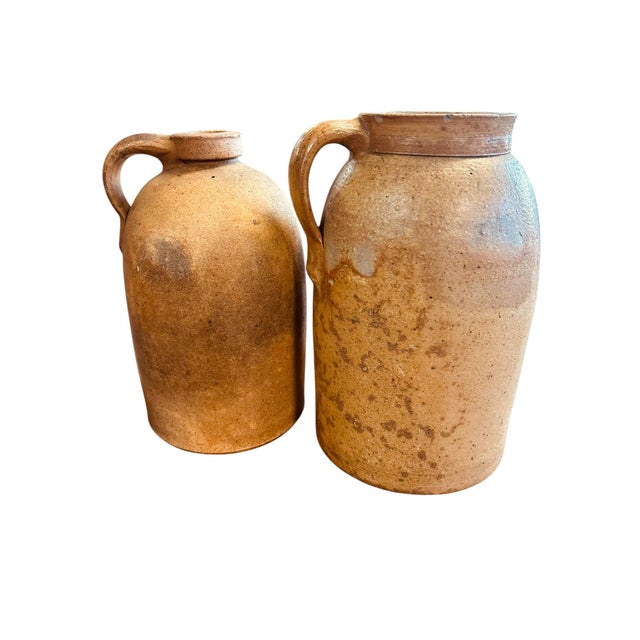 Rustic European Set of Two Antique European Stoneware Olive Oil & Wine Jugs For Sale - Image 3 of 9