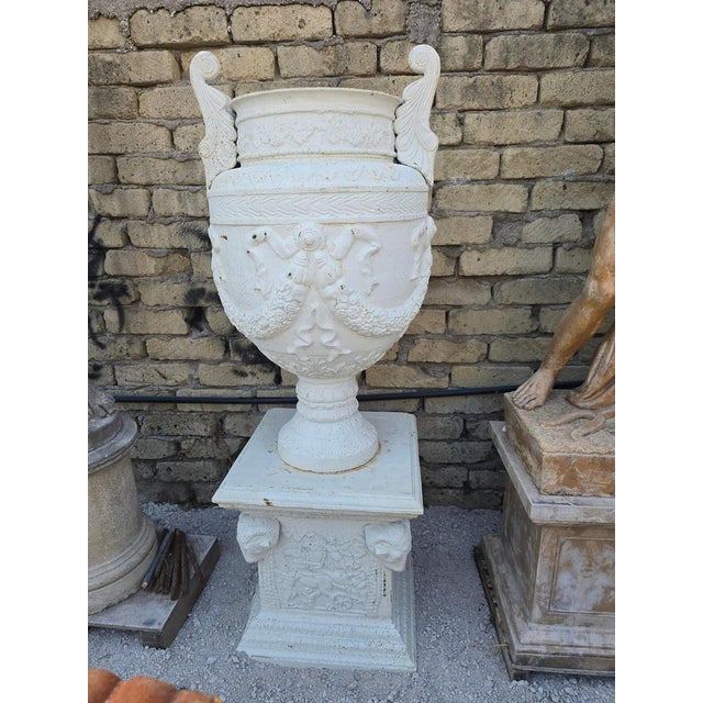 Greek Style Cast Iron Garden Urns, 1950, Set of 2 For Sale - Image 3 of 10