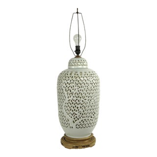 Large Reticulated Porcelain Blanc De Chine Table Lamp For Sale
