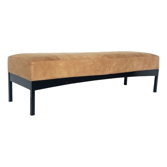 Cognac-Colored Alcantara Bench, 1980s For Sale