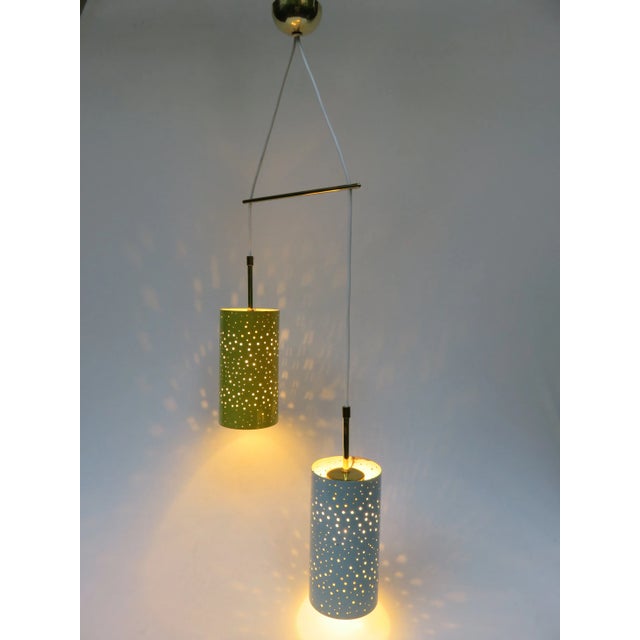 Pendant in Brass and Yellow and Light Blue Lacquered Metal, 1950s For Sale - Image 11 of 18