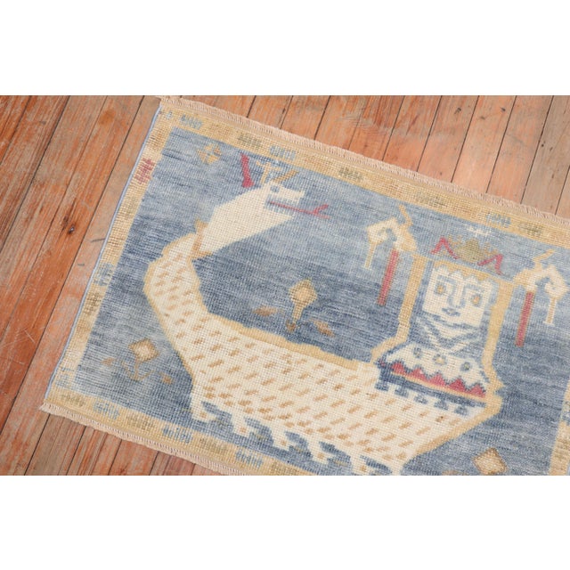 Textile Zabihi Collection Vintage Soft Blue Pictorial Turkish Rug - 1'9" x 2'7" For Sale - Image 7 of 7