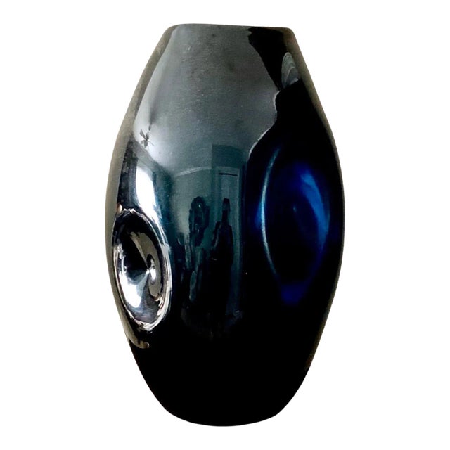 Large Contemporary Organic Turquoise Blue Art Glass Vase For Sale