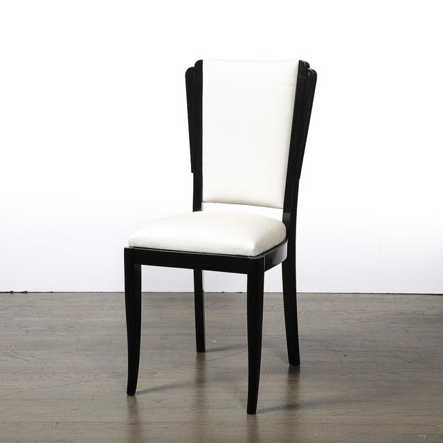 Set of 6 Art Deco Skyscraper Black Lacquer & Off White Upholstery Dining Chairs For Sale - Image 9 of 16