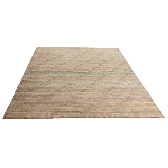 Vintage Circa 1940 Tan Turkish Kilim Flatweave Rug 7'2 X 9' For Sale - Image 9 of 12