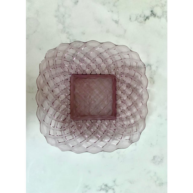 Vintage, all pieces in perfect condition. Heavy- weighted, hand-molded, 'Trellis' pattern. Transparent amethyst glass with...