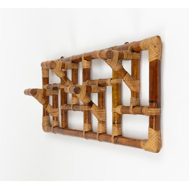 Mid-Century Modern Wall Coat Rack in Bamboo and Rattan, 1970s For Sale - Image 9 of 16