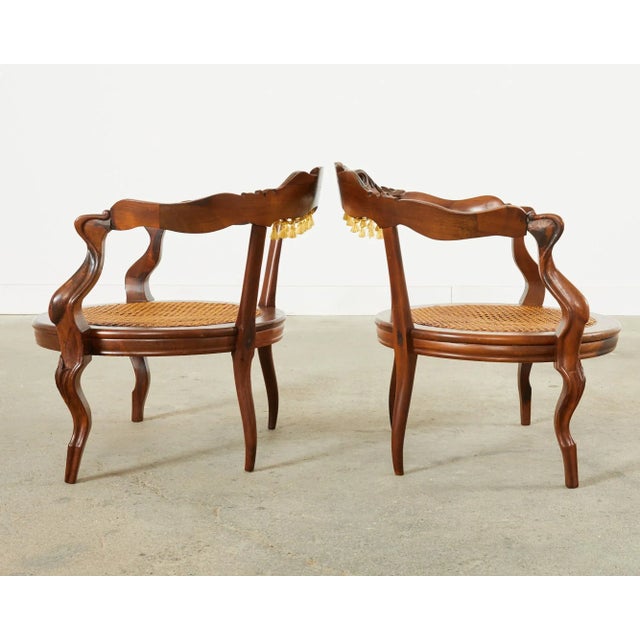 Early 20th Century Pair of Venetian Rococo Style Caned Barrel Armchairs For Sale - Image 5 of 13