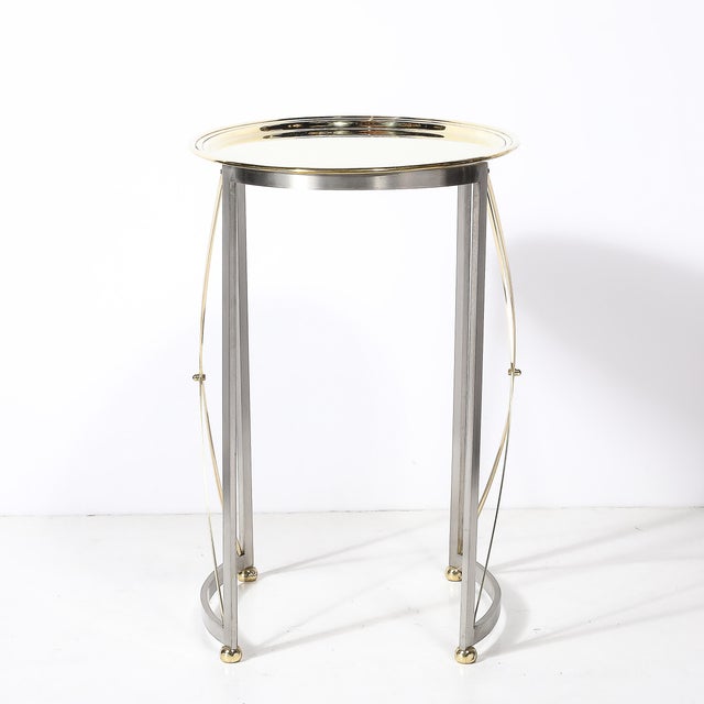 Mid-Century Polished Brass & Brushed Steel Side Table With Lattice Supports For Sale - Image 11 of 14
