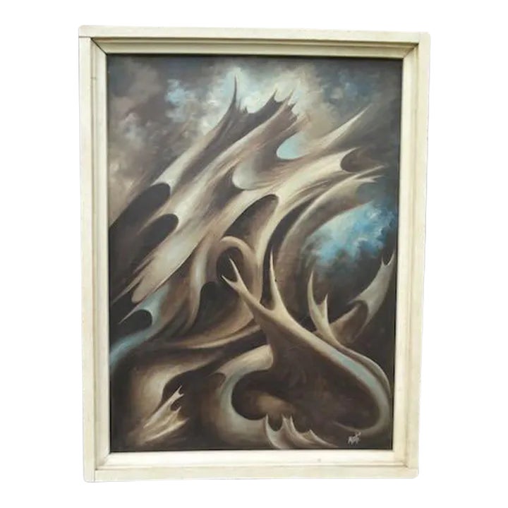 Biomorphic Surrealistic Oil on Board Signed Monte 1950s Chairish