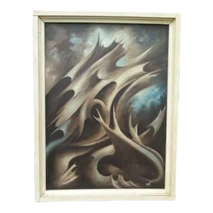 Biomorphic Surrealistic Oil on Board Signed Monte 1950s