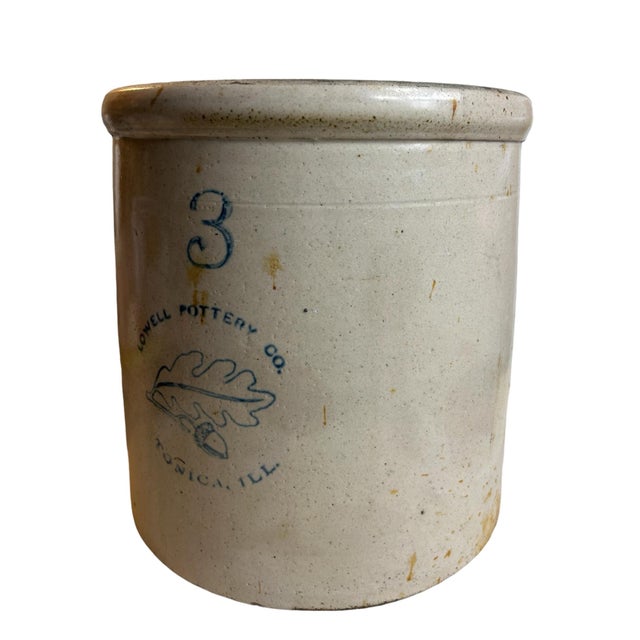 Antique 1800s Lowell Pottery Co Tonica Illinois Stoneware Crock For Sale In Orlando - Image 6 of 10