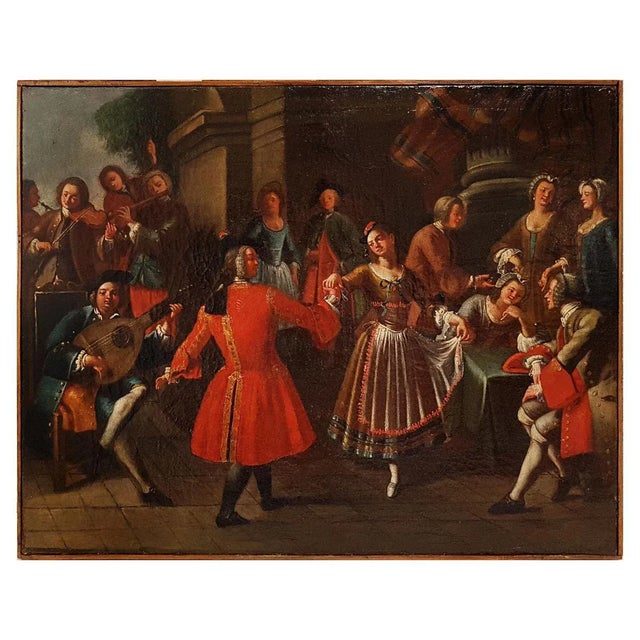 Pair of Scenes of Celebration with Musicians - Oil on Canvas - 18th Century 18th century For Sale - Image 5 of 5