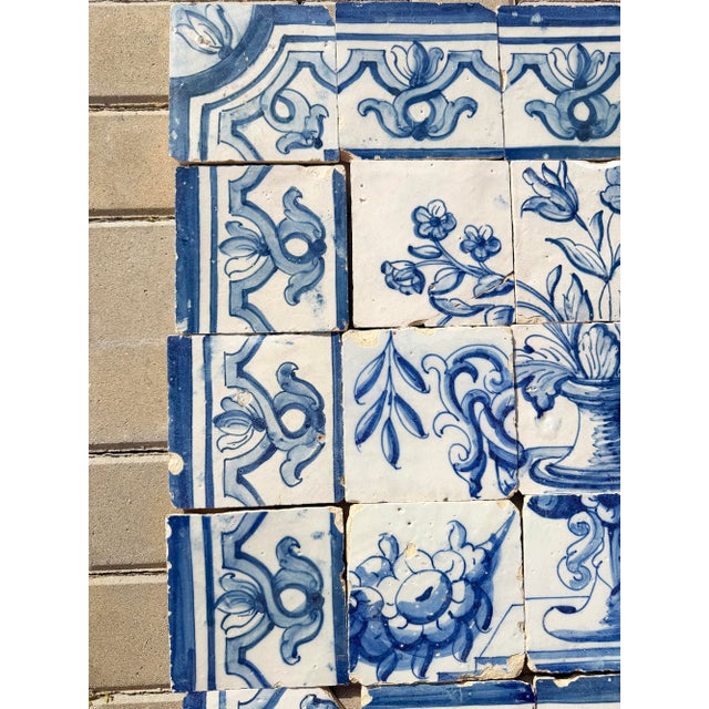 Blue Antique 18th Century Portuguese Baroque Tiles With Flower Arrangement in Classical Urn For Sale - Image 8 of 16
