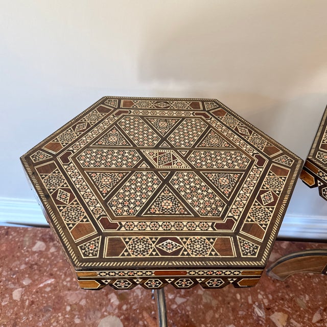 Brown Vintage 1950s Inlaid Hexagon Table ~ a Pair For Sale - Image 8 of 12