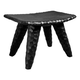 Organic Modern Black Chiseled Leg Stool For Sale