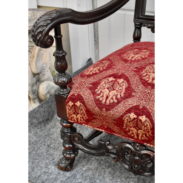 Vintage Carved Throne Chair High Back Renaissance Revival Armchair For Sale - Image 12 of 16