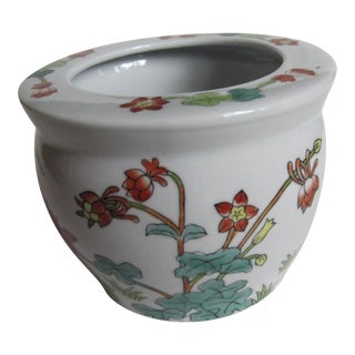 White Chinoiserie Porcelain Planter With Flowers and Butterflies For Sale