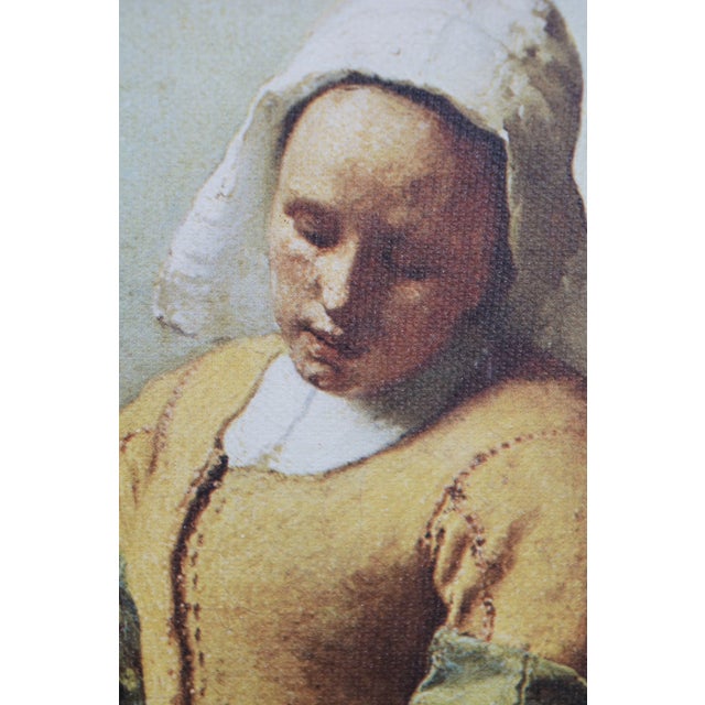 Wood Vintage 1983 Kitchen Maid Milkmaid Print on Board After Johannes Vermeer 20", Framed For Sale - Image 7 of 11