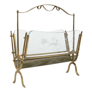 Mid-Century Modern Brass and Glass Magazine Rack from Fontana Arte, Italy, 1950s For Sale