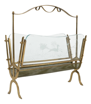 Mid-Century Modern Brass and Glass Magazine Rack from Fontana Arte, Italy, 1950s