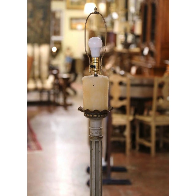Wood Mid-19th Century Italian Carved Polychrome Wood Floor Lamp With Scroll Base For Sale - Image 7 of 10