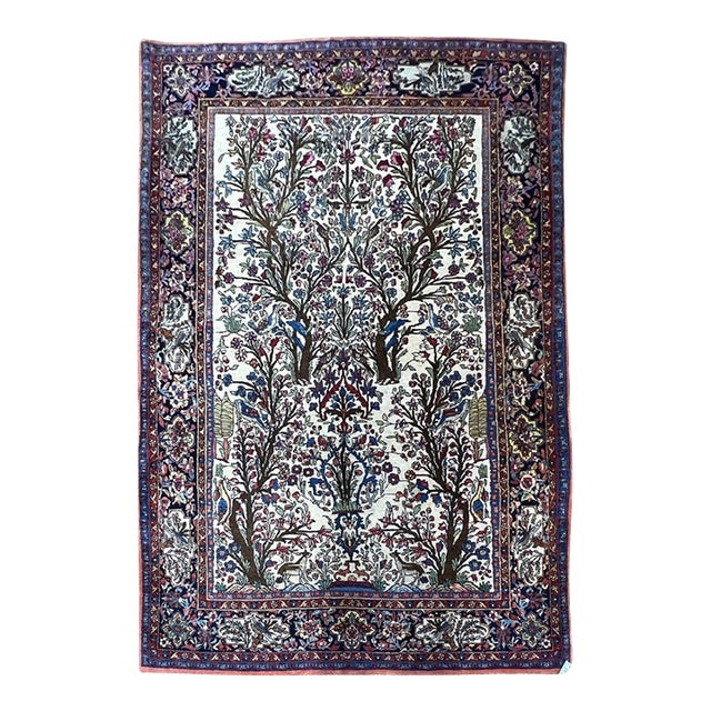 Vintage Persian Tree of Life Wool Rug 4’7” X 6’9” For Sale