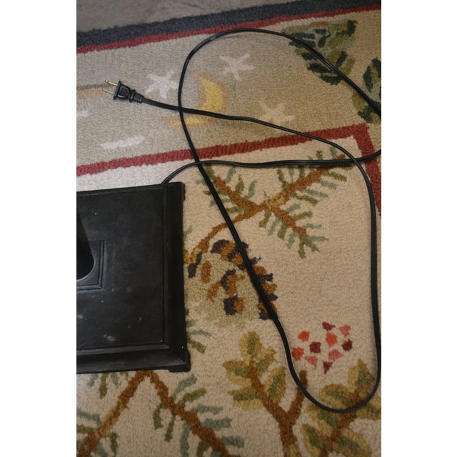 Mission 1990s Mission Style Stained Glass Floor Lamp Cream & Black W/ Bronzed Metal Column & Square Iron Base For Sale - Image 3 of 14