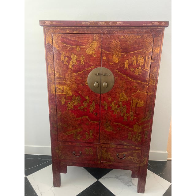 Antique Chinese Red Lacquer Wedding Cabinet With Gilt "Hundred Boys" Motif For Sale - Image 11 of 12