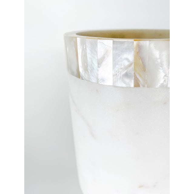 Mother of Pearl White Marble Serving Utensil Holder or Wine Cooler or
