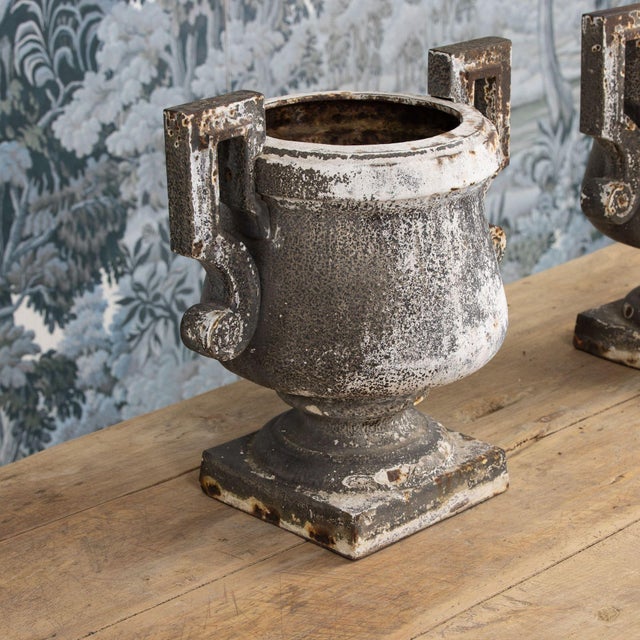 Early 19th C. French Pair of Directoire Style Iron Urns For Sale - Image 4 of 18