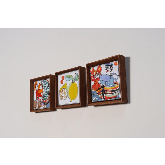 Mid-Century Modern Set of Three Vintage Sicilian Pescatore and Limone Handpainted Ceramic Tiles For Sale - Image 3 of 15