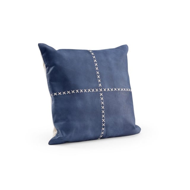 Contemporary Wildwood Laredo Leather Pillow - Blue For Sale - Image 3 of 3