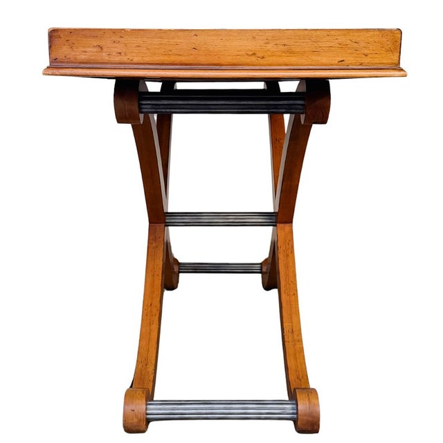 Vintage Large Neoclassical Curule Console Table With Fluted Pewter-Tone Accents For Sale In San Diego - Image 6 of 14